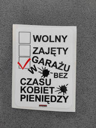 Naklejka WOLNY ZAJĘTY W GARAŻU