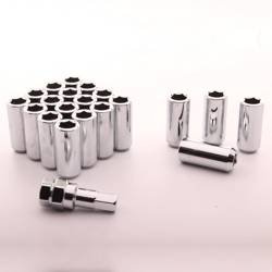 Set of SILVER LONG imbus lug nuts M12x1,25 + Key